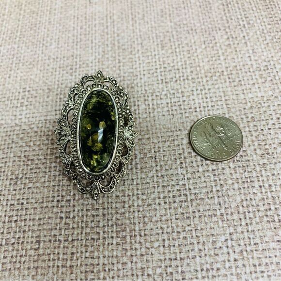 Silver Green Acrylic Stone Pendant Brooch - Picture 1 of 3